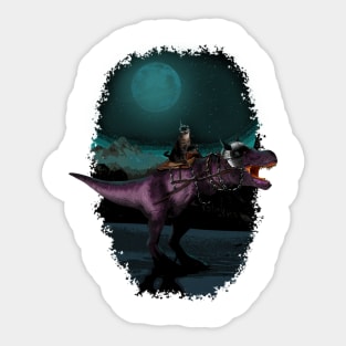 Cat Riding A T Rex Science Fiction Style Sticker